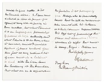 (PRIME MINISTERS--UK.) GLADSTONE, WILLIAM EWART. Three Autograph Letters Signed, "WGladstone," to the Dean of Bristol Gilbert Elliot,